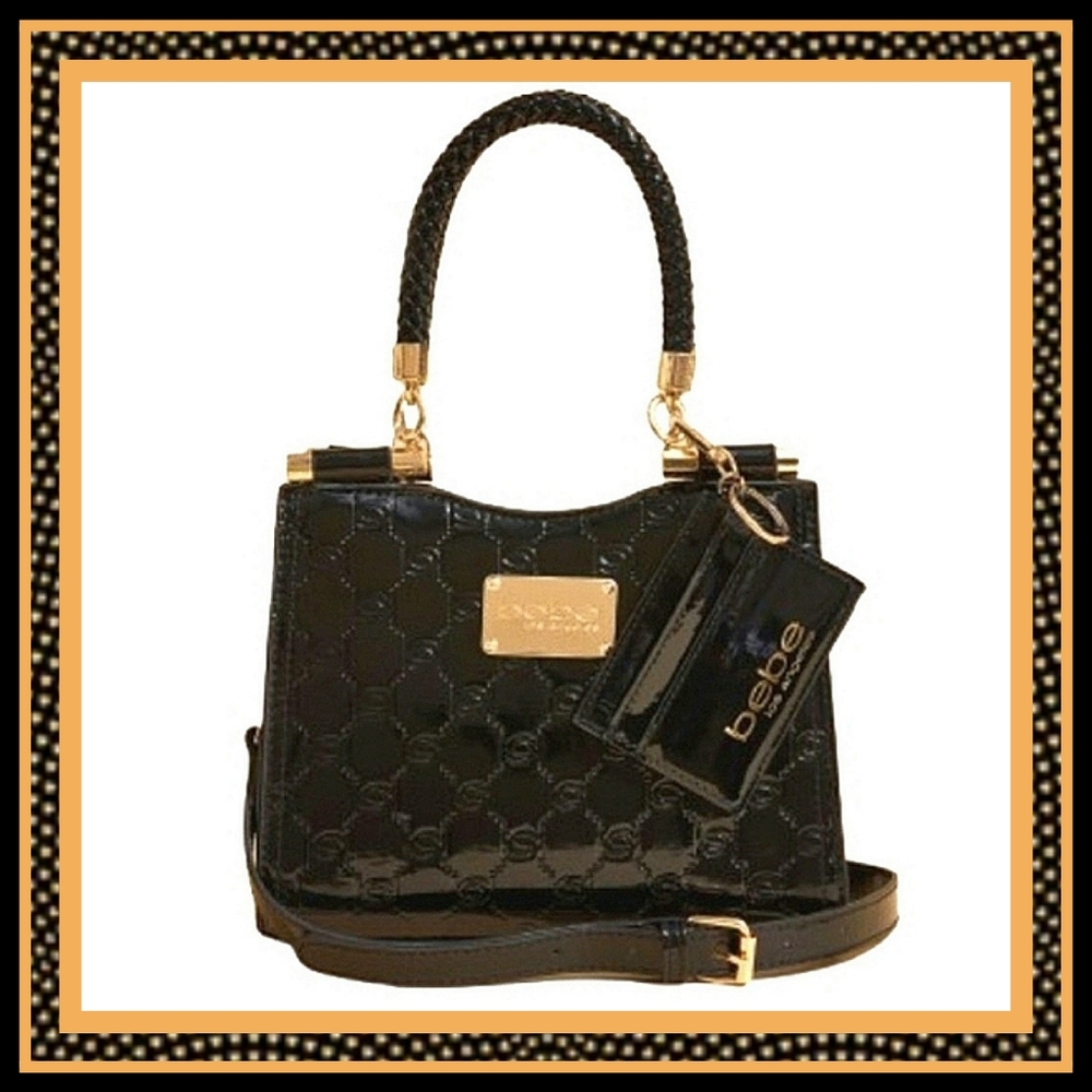 BEBE ☆ MIDNITE BLACK ☆ EMBOSSED ☆ PATENT LEATHER ☆ HANDBAG ☆ NWT